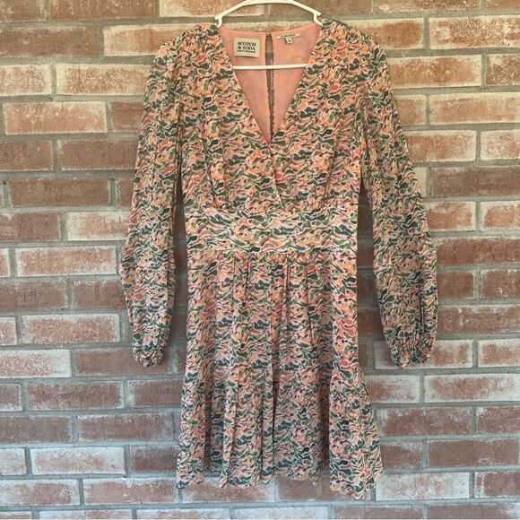 Scotch & Soda Pastel Print Dress Women’s Small Balloon Sleeve Keyhole Back - Picture 2 of 9